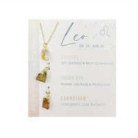 14kt Gold-Plated Stainless Steel Three-Stone Pendants Birth Month: Leo-Citrine, Tiger Eye, Carnelian