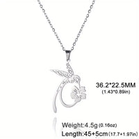 Stainless Large Hummingbird Necklace w/Flower: No Plating