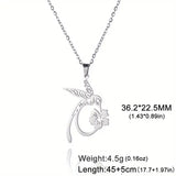 Stainless Large Hummingbird Necklace w/Flower: No Plating