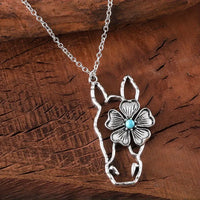 Horse w/Faux Turquoise & Flower Silver-Plated Alloy Pendant/Necklace