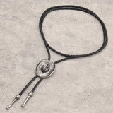 Coyboy Hat & Faux Leather Bolo Tie: Silver Plated w/Patina Alloy Metal
