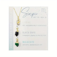 14kt Gold-Plated Stainless Steel Three-Stone Pendants Birth Month: Scorpio-Citrine, Black Onyx, Malachite