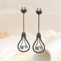 Whimsicle Light Bulb w/Cord Alloy Metal Post Earrings: Gun Metal