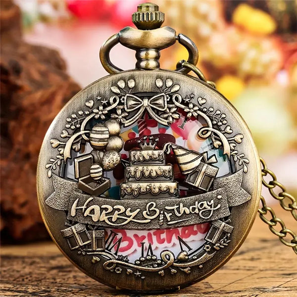 Bronze Pocket Watch/Necklace:  Happy Birthday