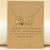 Gold Plated I Love You Rose w/Crystal Pendant w/Stainess Steel Chain Necklace w/Card