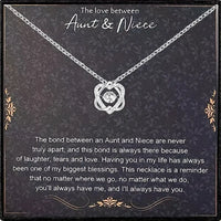 The Love Between Aunt & Niece:  Silver Plated Pendant w/CZ w/Stainless Steel Chain & Inspirational Card