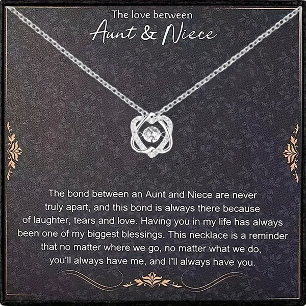 The Love Between Aunt & Niece:  Silver Plated Pendant w/CZ w/Stainless Steel Chain & Inspirational Card