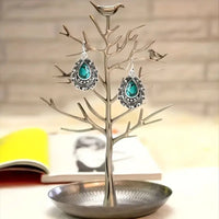 Silver Plated Alloy Drop w/Faux Turquoise w/Leverback Earring Wire