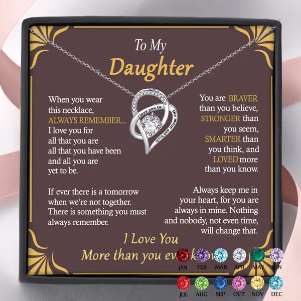 To My Daughter w/Clear CZ Stainless Steel Chain Necklace & Card