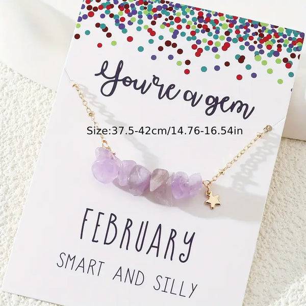 You're A Gem-Gold-Plated Chain w/Natural Color-Treated Stone w/Card-February