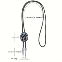 Western Alloy Metal Faux Turquoise w/Leather Bolo Tie: Howling Wolf & Moon