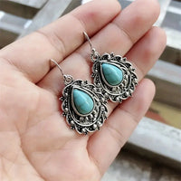 Silver Plated Alloy Drop w/Faux Turquoise w/Leverback Earring Wire