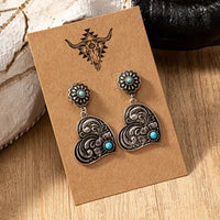 Silver-Plated Alloy w/Patina Faux Turquoise Heart Post Earrings