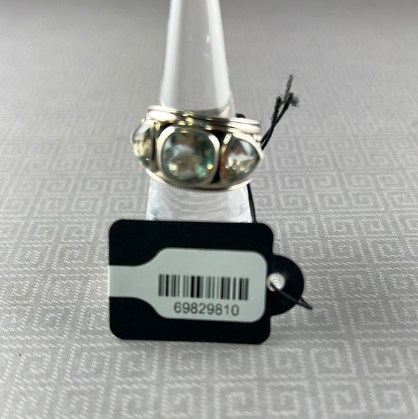 Green Amethyst 3-Stone Sterling Silver Ring - Size 6.5