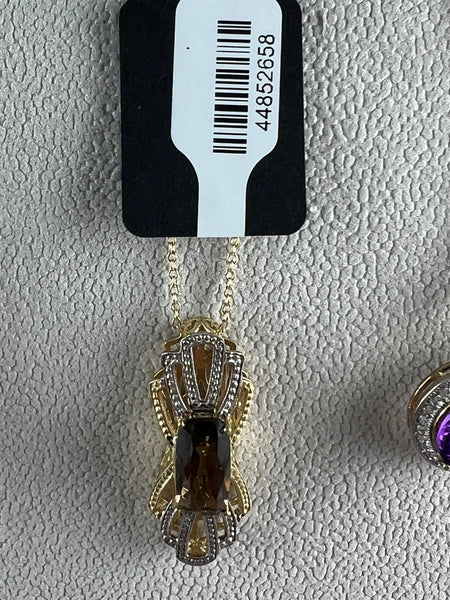 14KT Gold-Plated Sterling Silver Two-Tone Smoky Quartz Pendant/Necklace
