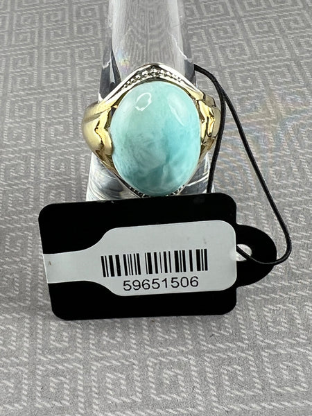 14kt Gold-Plated Sterling Silver Larimar Ring: Size 7
