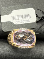 18kt Gold-Plated Sterling Silver Light Pink Amethyst & White Topaz Ring - Size 7