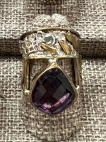 Amethyst Gold-Plated Sterling Silver Two-Tone Wide Ring: Size 7.5