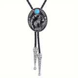 Western Alloy Metal Faux Turquoise w/Leather Bolo Tie: Howling Wolf & Moon