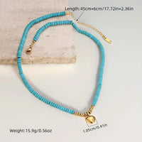 Gold-Plated Alloy Heart w/Faux Turquoise Hashi Beads Adjustable Necklace