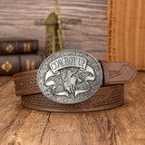 47" Cowboy Up Alloy Metal Belt Buckle and PU Leather Belt: Brown