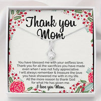 Thank You Mom: Silver-Plated Pendant w/CZ  Necklace & Card