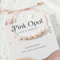 Gemstone Adjustable Cord Bracelet: Pink Opal