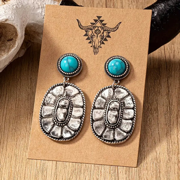 Faux Turquoise Cobble Stone Texture Plated Post Earrings