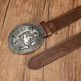 47" Cowboy Up Alloy Metal Belt Buckle and PU Leather Belt: Brown