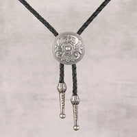 Silver Plated Alloy w/Antique Patina w/Pistol Faux Leather Bolo Tie