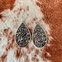 Silver Plated w/Faux Turquoise Paisley Earrings w/Stainless Steel Leverback Wires