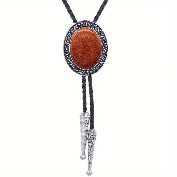 Goldstone Cabochon Alloy Metal w/Leather Strap Bolo Tie