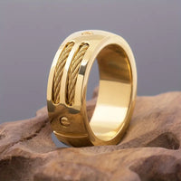 8mm Hammered Finish Stainless Steel w/Wire Rope Accent Ring-Gold Tone: Size 12