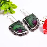 Ruby in Zoisite Sterling Silver Earrings w/Leverback Wires