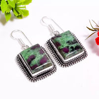 Ruby in Zoisite Sterling Silver Earrings w/Leverback Wires