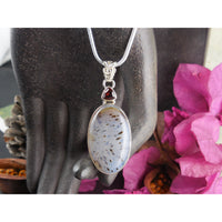 Montana Agate & Garnet Sterling Silver Pendant/Necklace