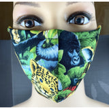 Handsewn Face Cover with Filter Pocket, Bendable Nose Wire, Adjustable Elastic, & Pre-Washed - Jungle Animals - 5 Sizes