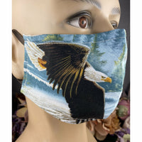 Handsewn Face Cover with Filter Pocket, Bendable Nose Wire, Adjustable Elastic, & Pre-Washed - Flying Eagles - 5 Sizes