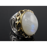 Moonstone Bi-Color (Gold-Over-Sterling) Cabochon Ring - Size 7.75